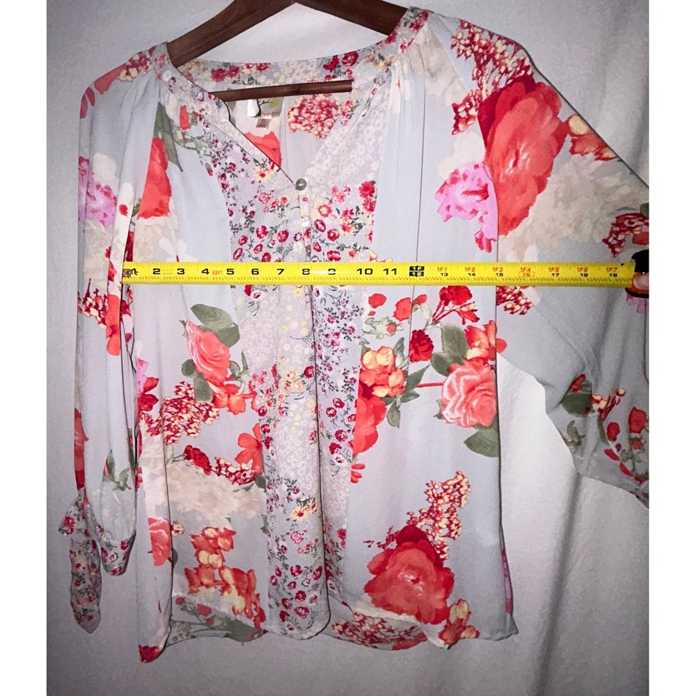 Fig and‎ Flower Floral Print Blouse Gray Orange Bohemian Chic Size S - Picture 4 of 5